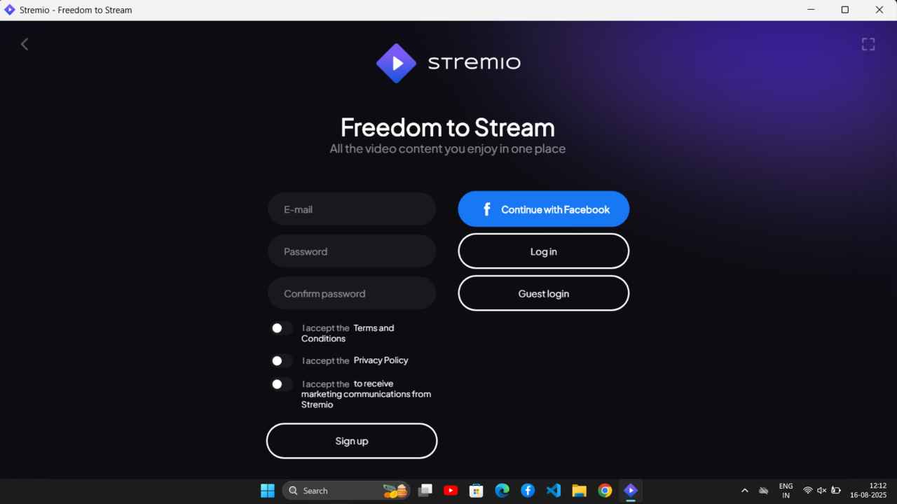 Signup on Stremio
